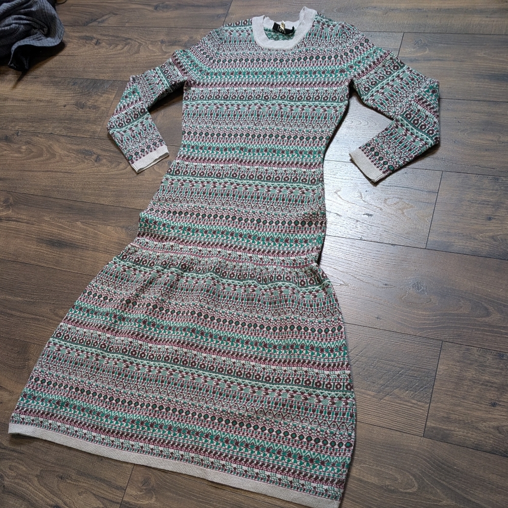 Joie Green Cream Purple Patterned Long Sleeve Maxi Dress Dress Size Small